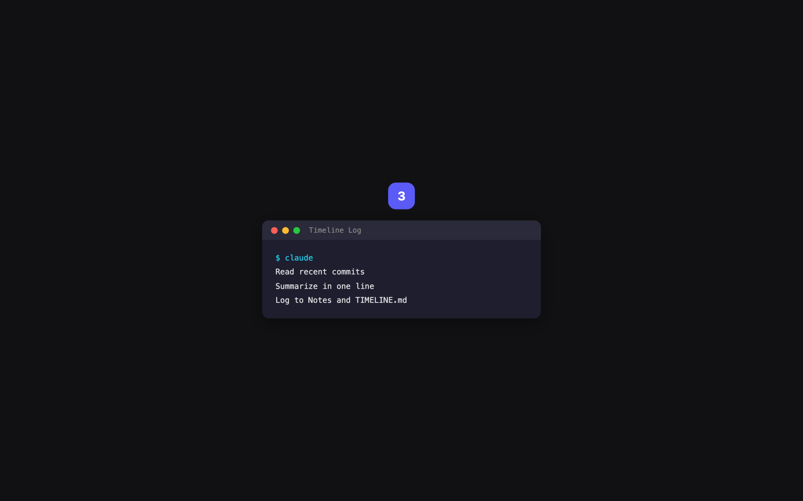 Terminal screen showing timeline logging prompt